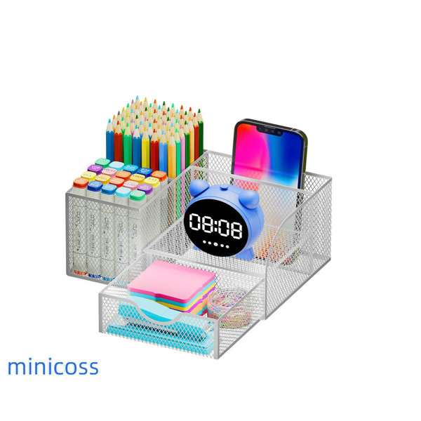 MINICOSS Office Accessories Desk Organizer Caddy With Storage Drawer And Pen Sticky Note Holder